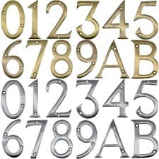 Image of BRASS CHROME DOOR NUMBERS 3" / 75mm Polished Solid House Flat Apartment Letters