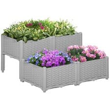 Image of Outsunny 4-pieces Elevated Flower Bed Vegetable Herb Planter Plastic, Grey