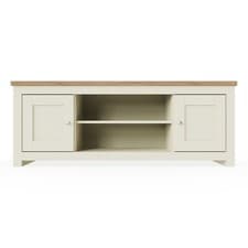 Image of TV Stand Cabinet Unit Modern 2 Door Entertainment Open Shelf Cream