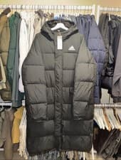 Image of Adidas Men's Puffer Jacket Size Large Black Down Filled Full Zip Hooded Pockets