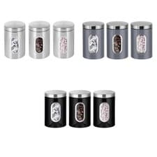 Image of Window Canister Set 3 Piece Stainless Steel  Airtight Canister Black Grey Silver