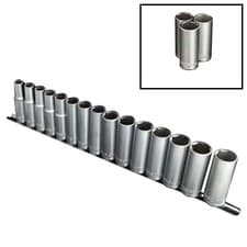 Image of 15PC 1/2" DRIVE HEAVY DUTY STEEL METRIC DEEP SOCKET SET 10mm-24mm + STORAGE RAIL