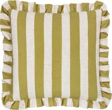 Image of furn. Linen Stripe Printed Ruffle Cushion Cover - Linen/Olive - 50x50cm