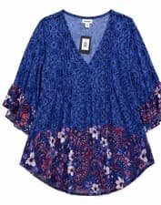 Image of Evans Avenue Blue Paisley Tunic Top Size 18 BNWT Ruffle Sleeve Pintuck Blouse