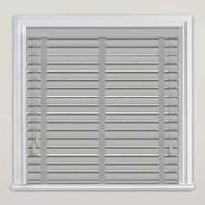 Image of Faux Wood Venetian Blinds 50mm White Wood Wooden Window Blind Easy Fit Trimable