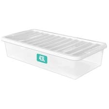 Image of 5 x Large British Made 43 Litre Clear Plastic Underbed Storage Boxes Box & Lids