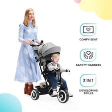 Image of Kinderkraft Aston Baby Pushchair Kids Tricycle 3 in 1 Trike Grey