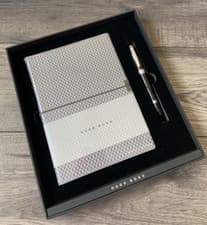 Image of HUGO BOSS A5 MONOGRAM COVER NOTEBOOK & PEN SET BNIB