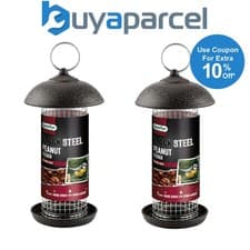 Image of 2 x Gardman Black Metal Steel Peanut Wild Bird Hanging Garden Feeder A01171