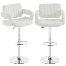 Image of HOMCOM Bar Stools Adjustable Swivel with Armrest Set of 2 White