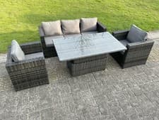 Image of Fimous PE Rattan Garden Furniture Gas Fire Pit Or Rising Adjustable Table Chairs