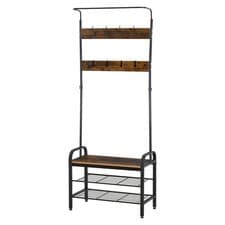 Image of HOMCOM Industrial Coat Rack Stand with 8 Hooks Hangers Storage Cabinet Brown