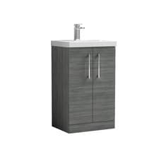 Image of Nuie Arno Anthracite Woodgrain 500mm 2 Door Vanity Unit and Mid Edge Ceramic Bas