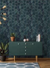 Image of Holden Decor Metallic Honeycomb Wallpaper Teal Gold 91281