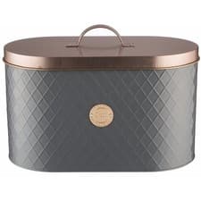 Image of Bread Bin Grey Copper Oval Stainless Steel Airtight Storage Labelled Container