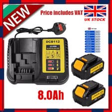 Image of 2x8.0Ah Charger Replacement For Dewalt 18V Battery Li-Ion DCB184 DCB184XJ DCB182
