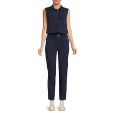 Image of Etienne Marcel Belted Slim Leg Cargo Jumpsuit Tencel Navy Aviator Casual XS