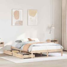Image of Bed Frame with Drawers 140x200  Solid Wood Pine R3Q4