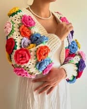 Image of Handmade Crochet Multi Rose Cardigan | 3D Floral Granny Square Jacket