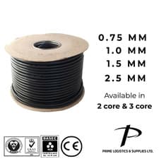 Image of Black Flexible PVC Round Cable 2 & 3 Core 0.75-2.5mm Electrical Wire Black Flex