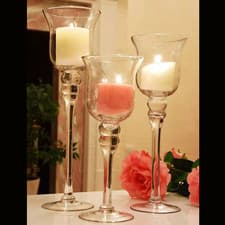 Image of Set of 3 Tall Glass Large Candle Holders Centrepiece Tea-Light Wedding Candle