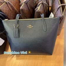 Image of NWT COACH Fiona Zip Tote Bag In Leather CW395, Black Gold