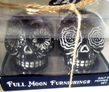 Image of Halloween Salt & Pepper Shakers Day of the Dead Sugar Skulls Kitchen NEW IN BOX