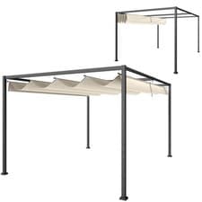 Image of Outsunny 3x2m Metal Pergola Gazebo Patio Sunshelter Retractable Canopy Cream