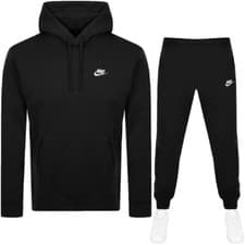 Image of Mens Nike Club Logo Tracksuit Hoodie and Jogging Bottoms Set Black Navy or Grey