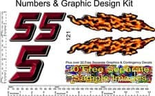 Image of R/C Vinyl Decal 1/10th Scale Bevel 2-D Red (# 5's) Graphic Flame Kit R121