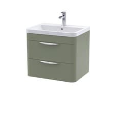 Image of Contemporary Wall Hung 2 Drawer Bathroom Vanity Unit, Satin Green, 600mm