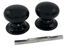 Image of Gloss Black Ceramic Round Door Knob, 1 Pair - 60mm Diameter - Interior Use