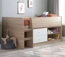 Image of Leyton White and Oak Wooden Cabin Bed Frame - 3ft Single