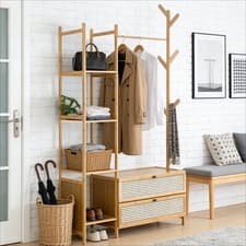 Image of Bedroom Coat Rack with Door Freestanding Clothes Stand Storage Shelf for Hallway
