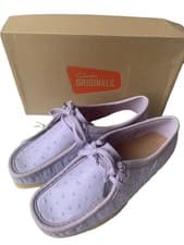 Image of NEW LADIES CLARKS ORIGINALS  Lilac TEXTURED LEATHER WALLABEE SHOES UK SIZE  6