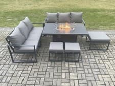 Image of Fimous Aluminium Outdoor Garden Furniture Gas Fire Pit Sofa Dining Table Set