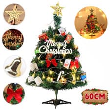 Image of 60CM Tabletop Artificial Small Mini Christmas Tree W/ LED Lights Ornaments Xmas