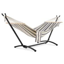 Image of Hammock with Stand, Blue & White 1 Person Hammock with Adjustable Frame, VonHaus