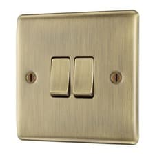 Image of BG Nexus Metal NAB42 -ANTIQUE BRASS MATT GOLD Double Light Switch 2 Gang 2 Way