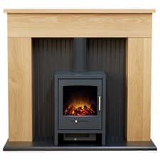 Image of Adam Innsbruck Stove Fireplace in Oak with Bergen Electric Stove in Charcoal ...