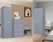Image of High Gloss Bedroom Furniture Set 2 Door Wardrobe 4 Drawers Chest & Bedside Table