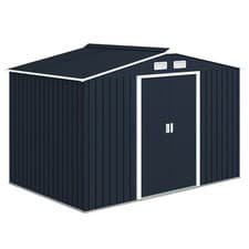 Image of Outsunny 9 x 6FT Galvanised Garden Storage Shed with Sliding Door, Dark Grey