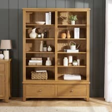 Image of Double Library Bookcase Cotswold Rustic Smoked Oak Extra Large Grand Office