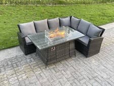 Image of Fimous High Back Rattan Corner Garden Furniture Gas Fire Pit Heater Dining Table