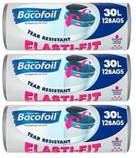 Image of Bacofoil 3 x Elasti-Fit Bin Liners 30L Kitchen Bins 12 Bags a Roll Total 36 Bags