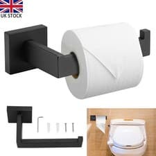 Image of Wall Mounted Matt Black Bathroom Square Toilet Roll Paper Holder Rack Accessory