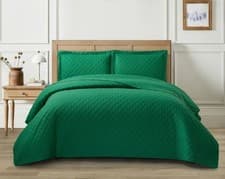 Image of Quilted Bedspread Set Embossed Diamond Check Bed Throw with Matching Pillow Sham