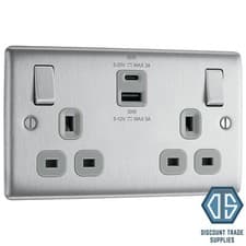 Image of BG Nexus Brushed Steel Switches & Sockets Full Range Satin Chrome Grey Inserts