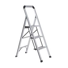 Image of Slim Foldable 3 Step Ladder Stepladder Non Slip Tread Safety Aluminium Wolf