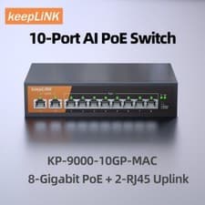 Image of KeepLiNK 10-Port Gigabit PoE Switch, 8-PoE+2 RJ45 Uplink, Unmanaged Plug & Play